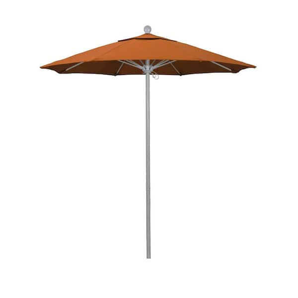 California Umbrella 7.5 ft. Grey Woodgrain Aluminum Commercial Market Patio Umbrella Fiberglass Ribs and Push Lift in Tuscan Sunbrella