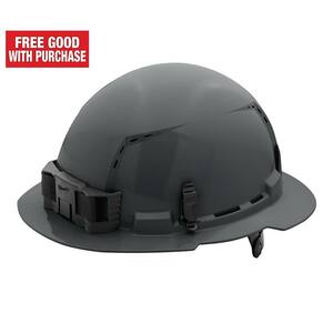 BOLT Gray Type 1 Class C Full Brim Vented Hard Hat with 6 Point Ratcheting Suspension