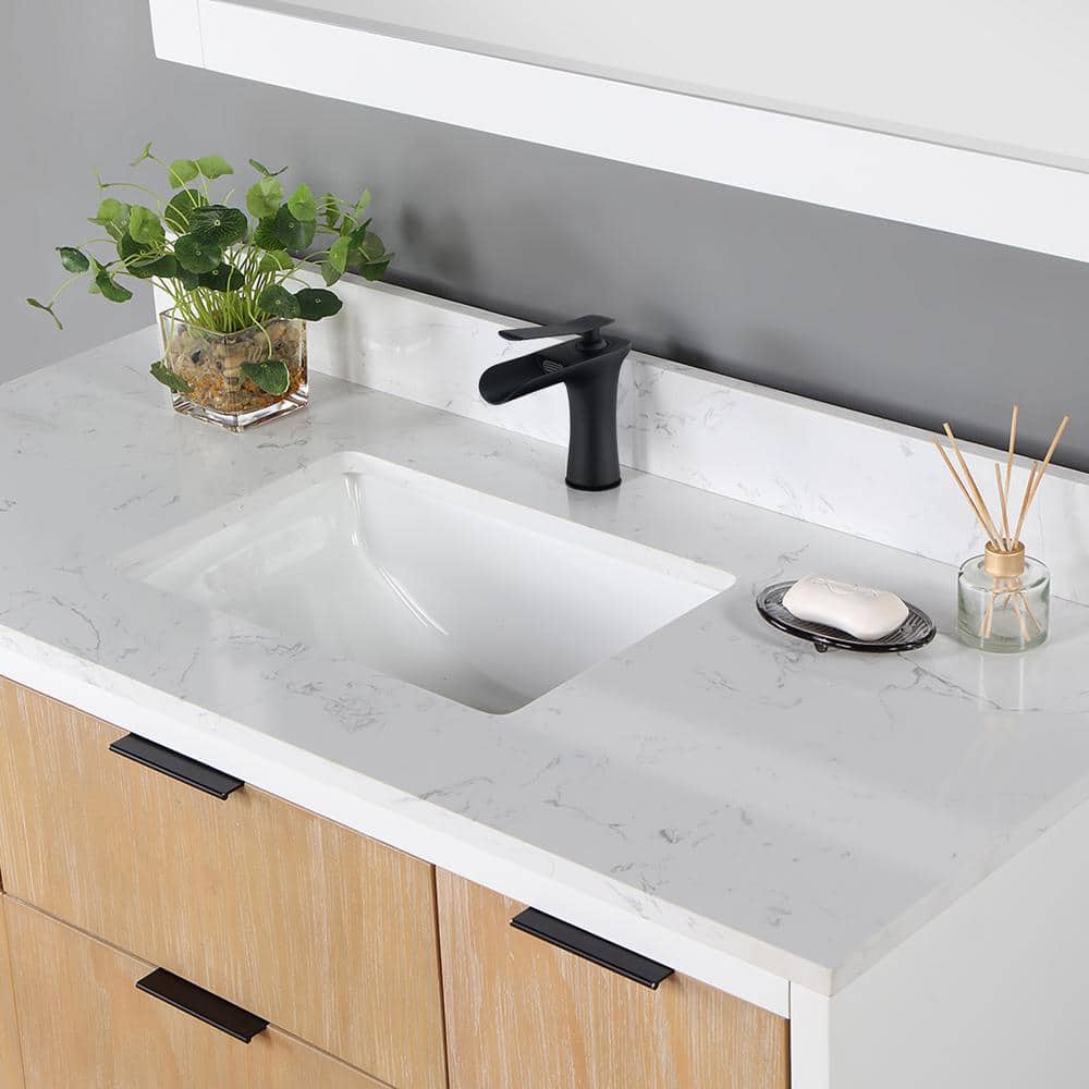 Matte Black Solid Brass Single-Handle Waterfall Bathroom Faucet
