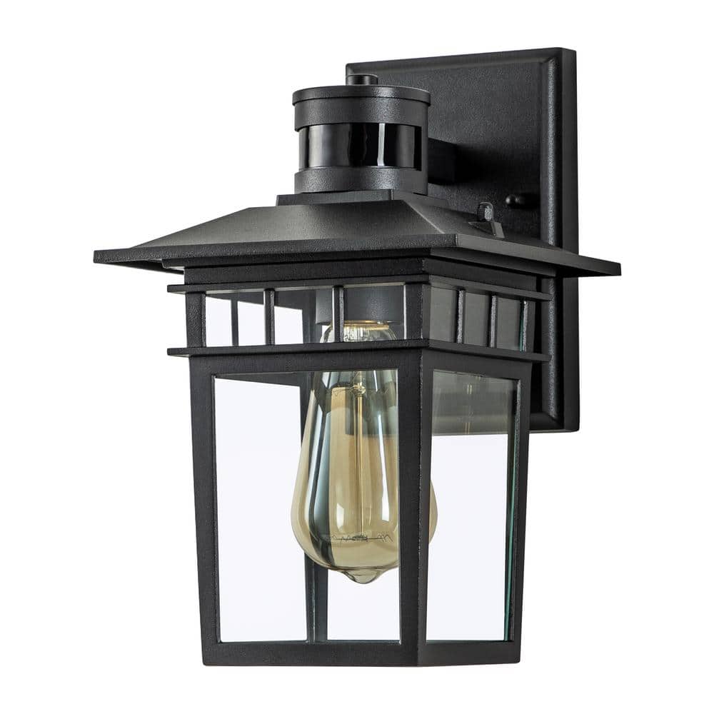 Matte Black Motion Sensor Outdoor Wall Light with Clear Glass