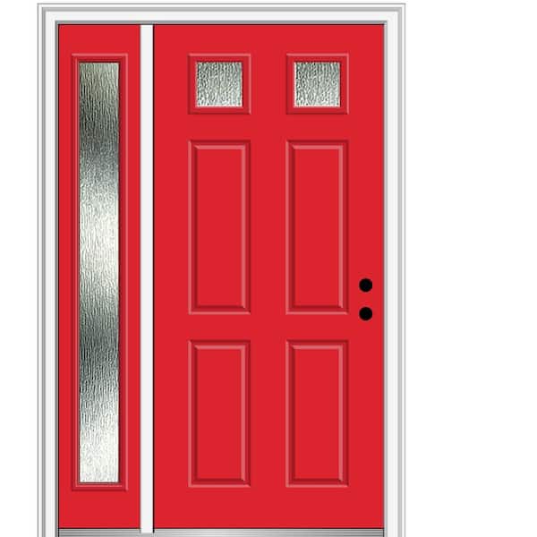 MMI Door 50 in. x 80 in. Left-Hand/Inswing Rain Glass Red Saffron Fiberglass Prehung Front Door on 4-9/16 in. Frame