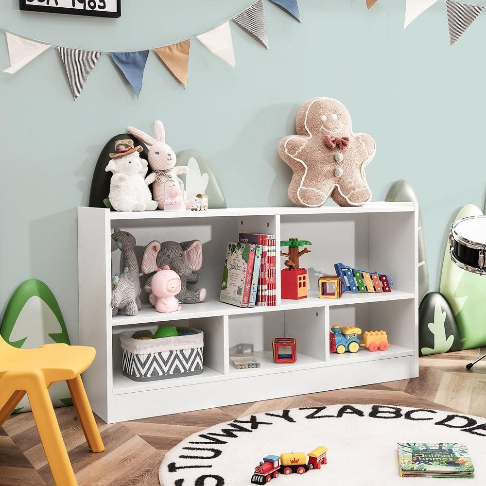 White Wood Kids 5-Cube Toy Storage Cabinet