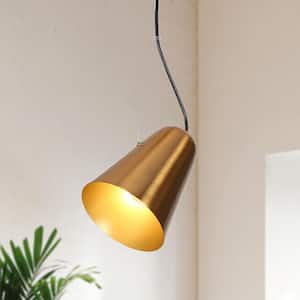 Modern Plated Gold Pendant Light, 1-Light Black Cone Adjustable Hanging Light for Kitchen, Dining, and Living Room