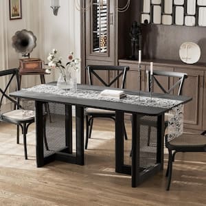Rectangle Black Color Oak Wood 67 in. Double Pedestal Dining Table Seats 6