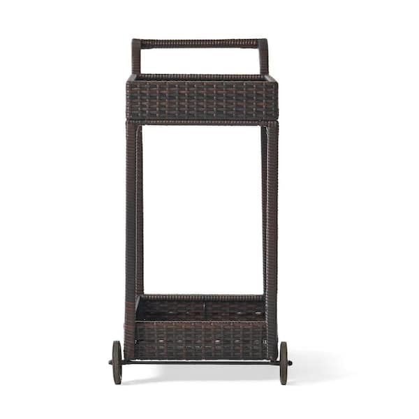 Noble House Aviva Faux Rattan Patio Outdoor Serving Bar Cart