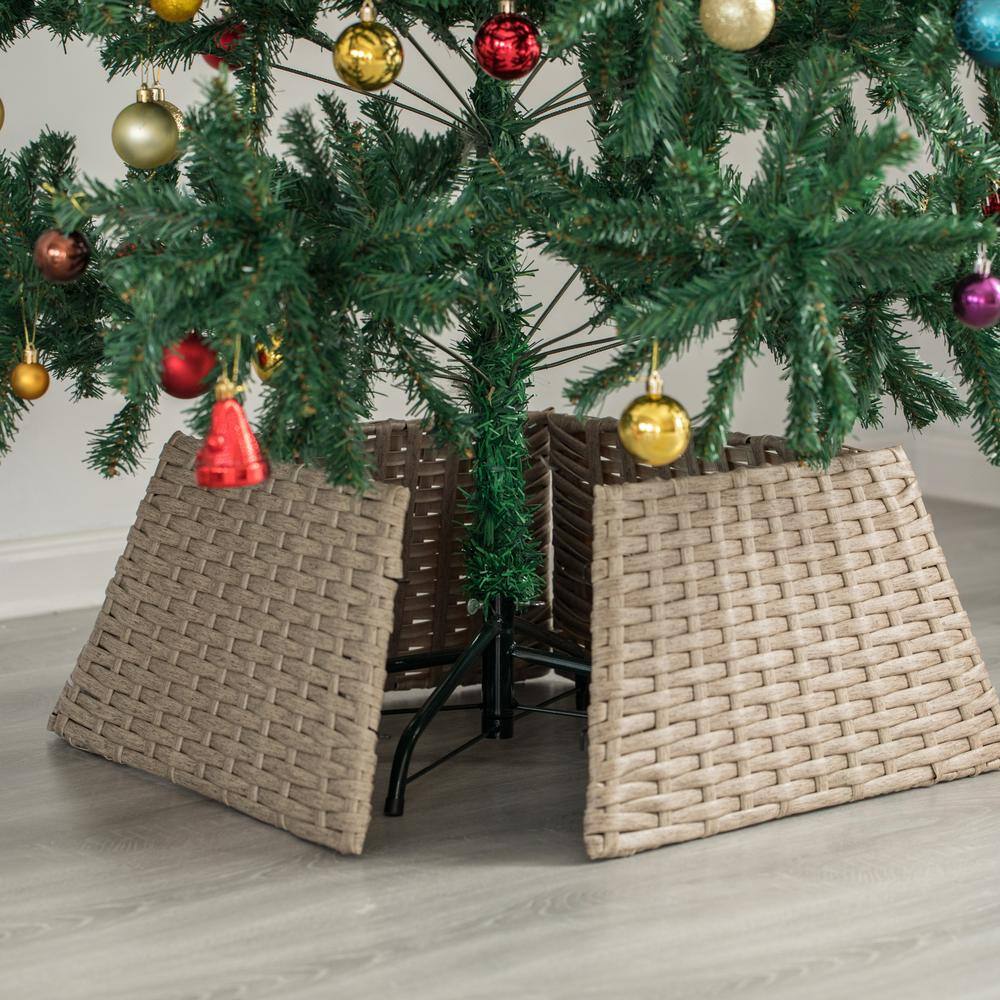 Gray Foldable Rattan Christmas Tree Skirt Collar Basket