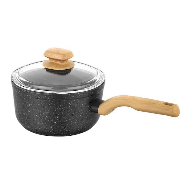 Montana 2 qt. Aluminum Nonstick Saucepan with Lid and Faux Wood Handles