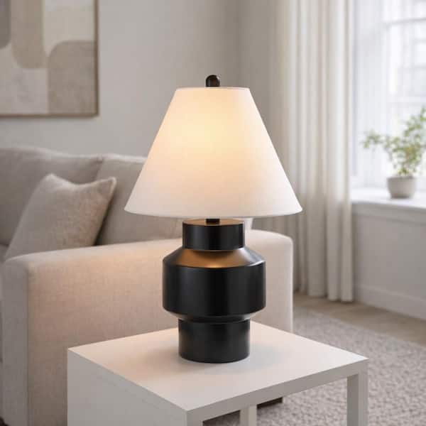 22 in. Black Modern Cylinder Stoneware Ceramic Table Lamp
