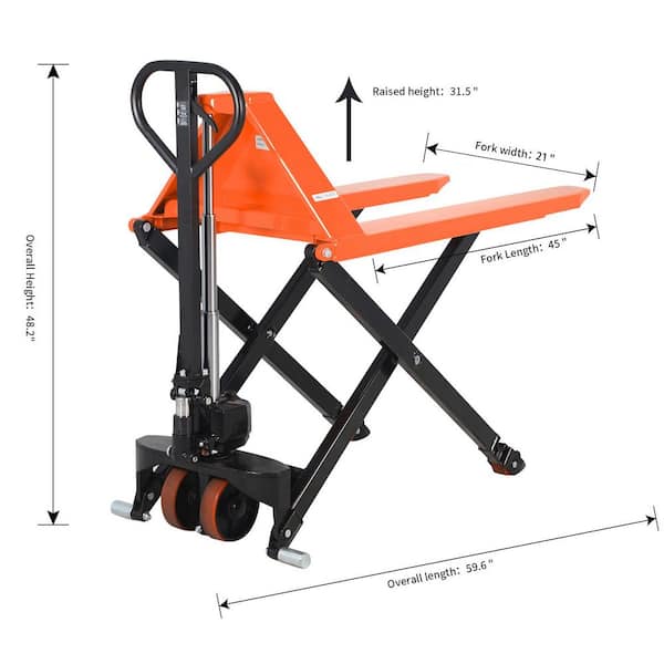 TORY CARRIER 45X21 in. Fork Size Hydraulic Manual Lift Pallet Jack