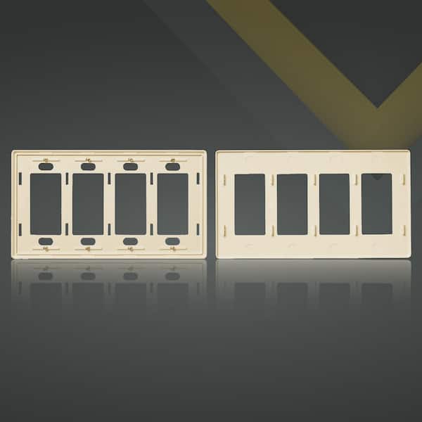 4-Gang Decorator Screwless Wall Plate, GFCI Outlet/Rocker Light Switch Cover, Four Gang, Ivory, 3-Pack