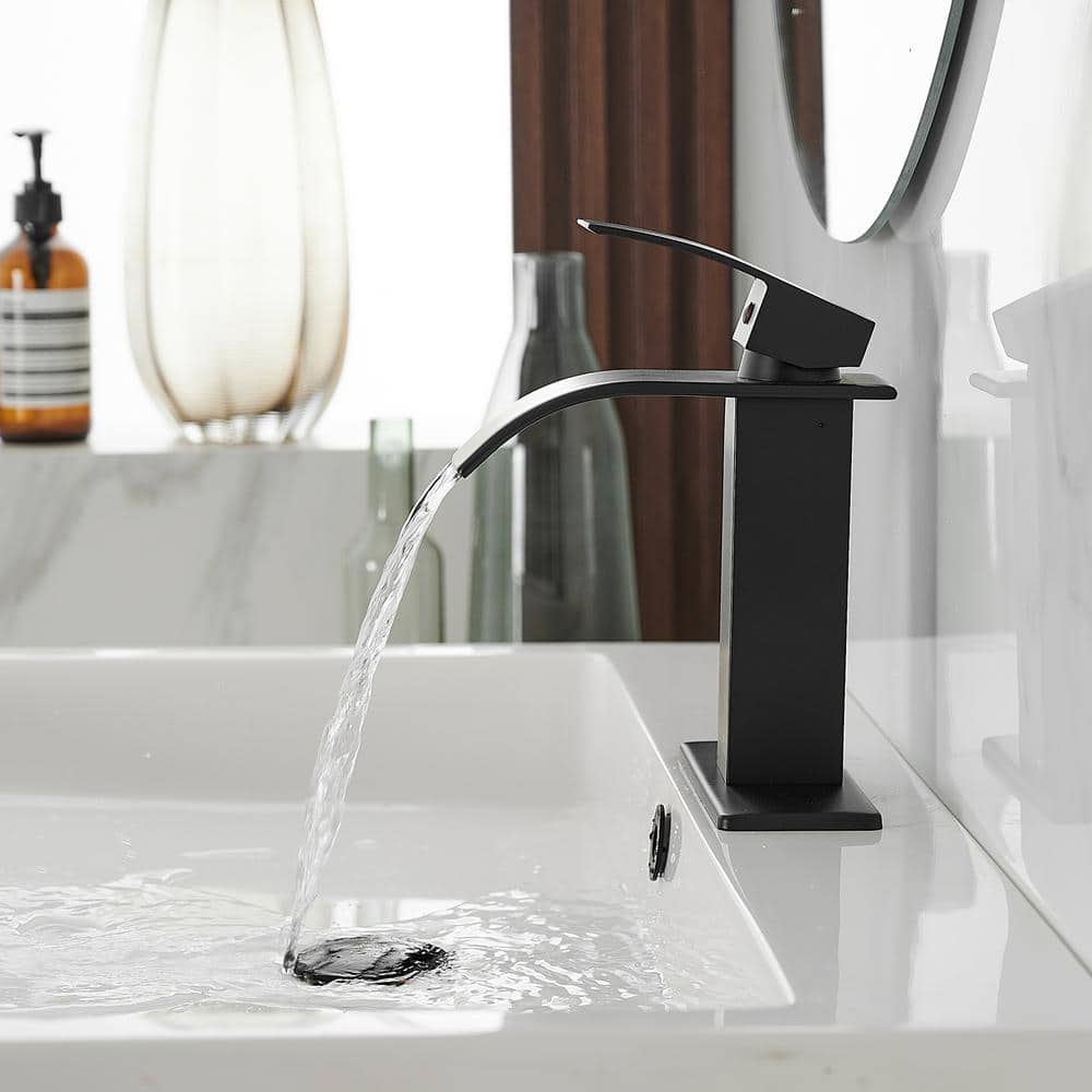 Matte Black Single Handle Waterfall Bathroom Faucet