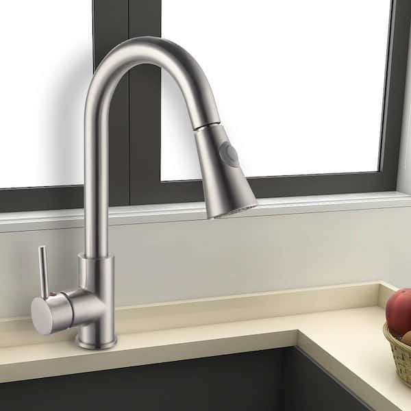 Maincraft Stainless Steel Single-Handle Pull Down Sprayer Kitchen Faucet in Brushed Nickel