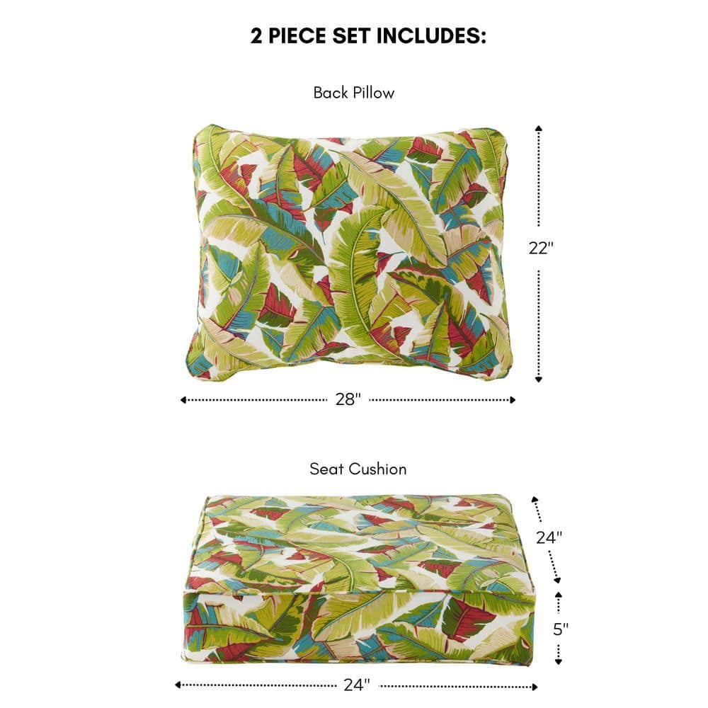 Palm Leaves Multi Green Polyester Deep Seat Chair Cushion Set