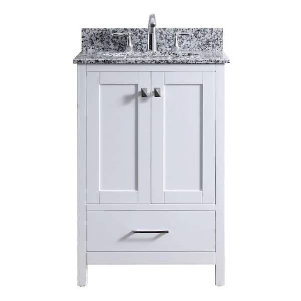 Virtu USA Caroline Madison 25 in. W Bath Vanity in White with Granite Vanity Top in Arctic White Granite with Round Basin