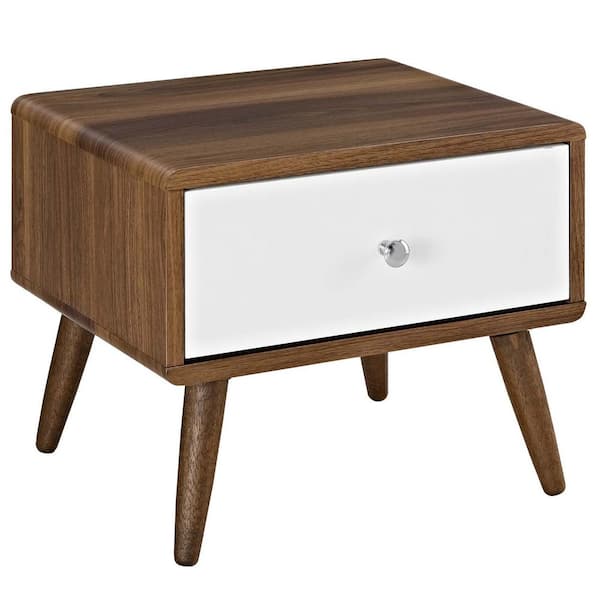 MODWAY Transmit 1-Drawer Walnut White Nightstand