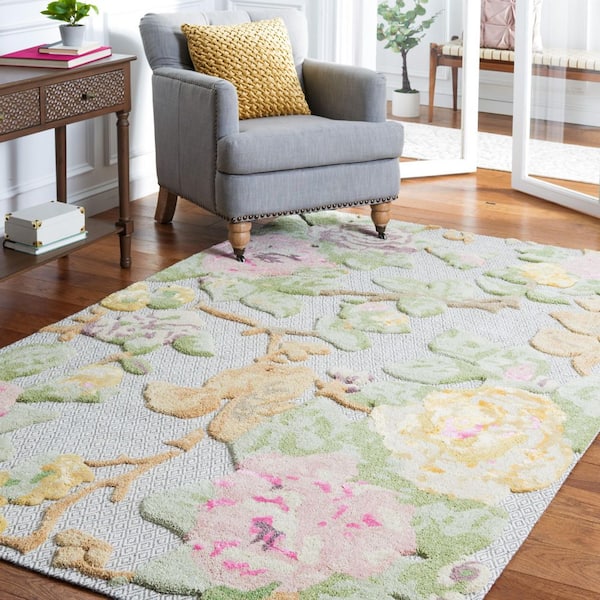 Glamour 5 ft. x 8 ft. Pink/Gray High-Low Floral Area Rug