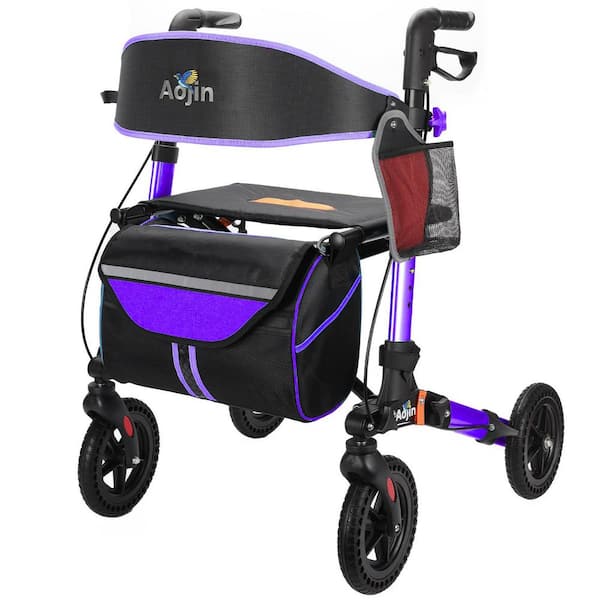 Unbranded 4-Wheel Lightweight Foldable All Terrain Rolling Walker with Seat for Seniors and Adult in Purple