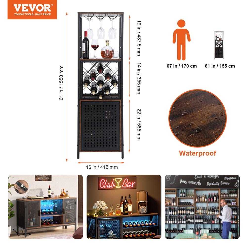 Industrial Black and Natural Wood Bar Cabinet with Wine Rack