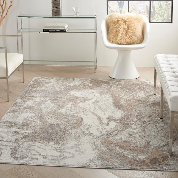 Elation Ivory Grey 4 ft. x 6 ft. Abstract Geometric Area Rug