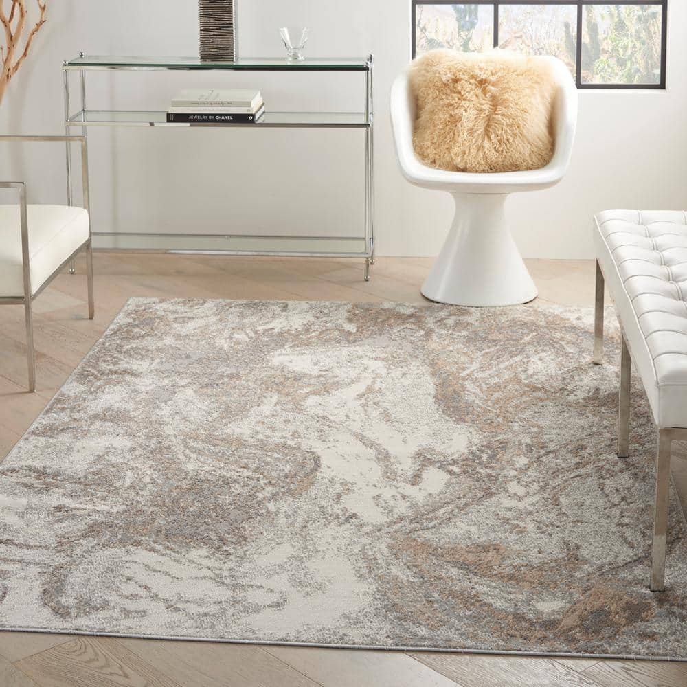 Elation Ivory Gray Abstract Rectangular Area Rug 5'3" x 7'3"