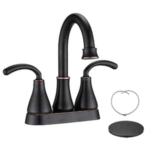 4 in. Centerset Double Handle High Arc Bathroom Faucet with Drain Kit Included Modern Brass Taps in Oil Rubbed Bronze