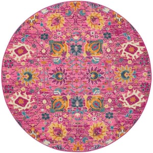 Passion Fuchsia 4 ft. x 4 ft. Floral Transitional Round Rug