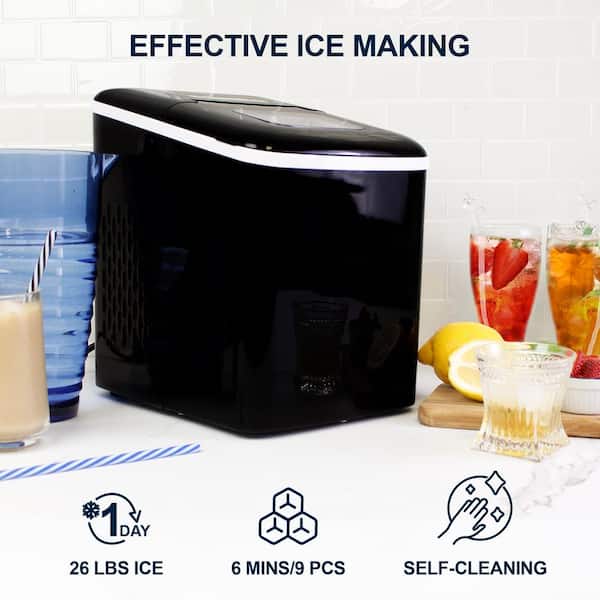 Ice Maker Machine Countertop, 26 lbs in 24 Hours, 9 Cubes Ready in 6 Mins,  Self-Clean, Black 