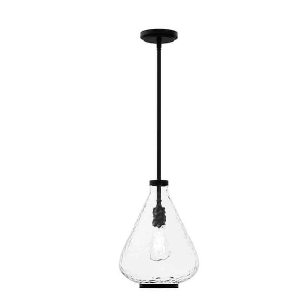 Kostner 9.75 in. Plug and Play 1-Light Black Pendant Light with SkyPlug