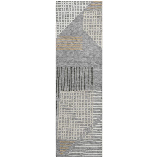Mayfield Premium Machine Washable Abstract AMF2270 Gray 2 ft. x 7 ft. Runner Rug
