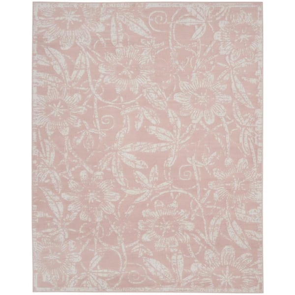 Nourison Whimsicle Pink 9 ft. x 12 ft. Floral Contemporary Area Rug