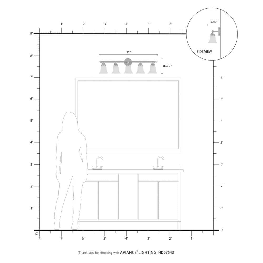 Neptune 5-Light Polished Chrome Vanity with White Alabaster Glass