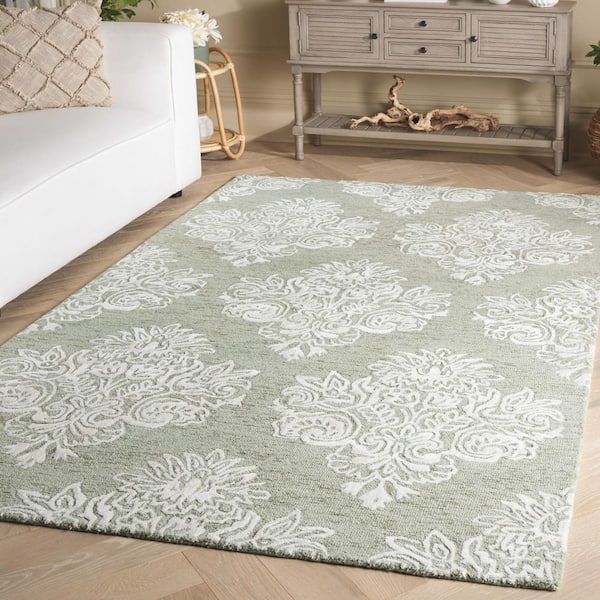 Glamour 8 ft. x 10 ft. Sage/Ivory Floral Diamond Area Rug