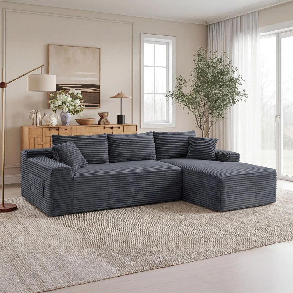 Oceridge 106.3 in. Jumbo Corduroy 4-Seat L-Shaped Sectional Sofa with Right Chaise in Charcoal Gray price history on PriceWatchPro
