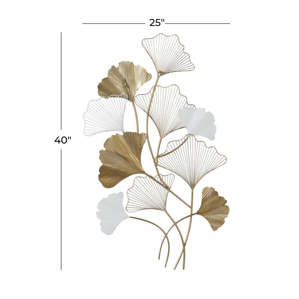 Gold and White Metal Leaf Wall Sculpture with Botanical Design