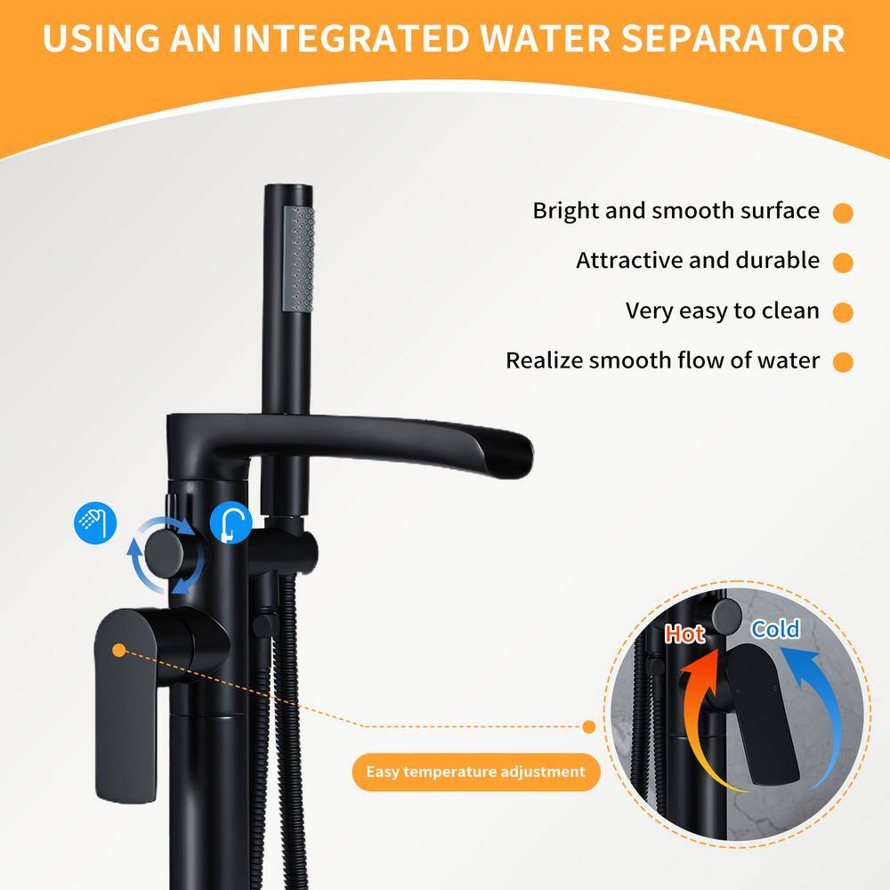 Matte Black Stainless Steel Freestanding Tub Faucet with Hand Shower