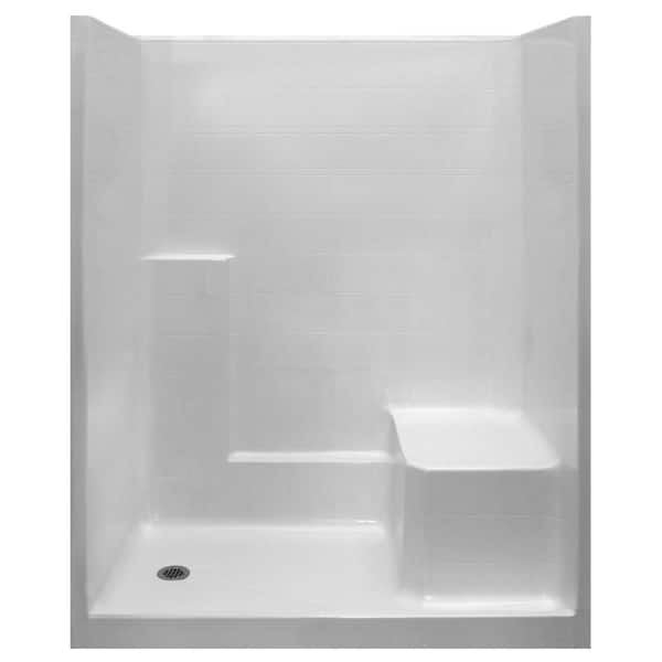 Ella Standard 36 in. x 60 in. x 77 in. 1-Piece Low Threshold Shower Stall in White with RHS Molded Seat and Left Drain