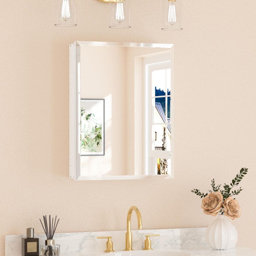 20 in. W x 26 in. H Rectangular Beveled Frameless Metal White Surface Mount/Recessed Medicine Cabinet with Mirror price history on PriceWatchPro