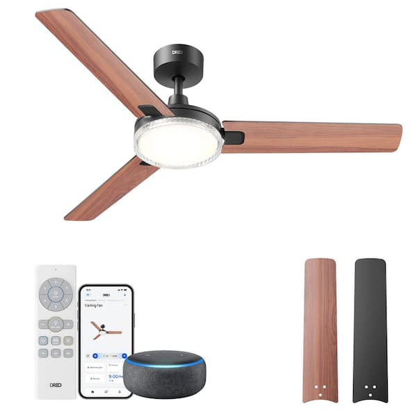 52 in. Smart Indoor Low Profile Ceiling Fan in Black with Light and Remote