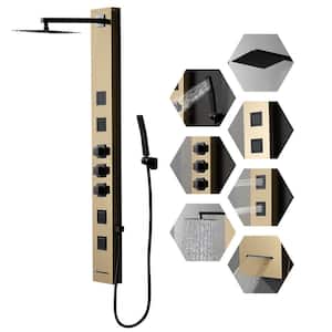4-in-One 4-Jet Shower Panel Tower System With Rainfall Waterfall Shower Head,and Massage Body Jets in Black Gold