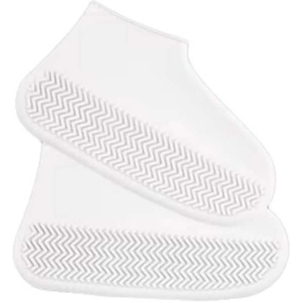 Wellco Size M White Silicone Waterproof Shoe Covers Reusable Shoe Cover Resistant Rain Non-Slip Washable, (5-Pack)