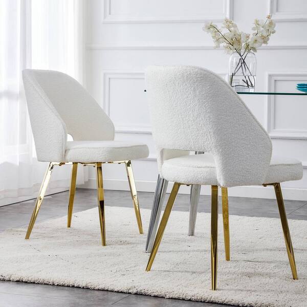 Polibi White Modern Dining Chairs, Velvet Accent Chair,Living Room Leisure  Chairs with Metal Legs for Dining Room (Set of 2) RS-MDCUSC-DGV - The Home  Depot