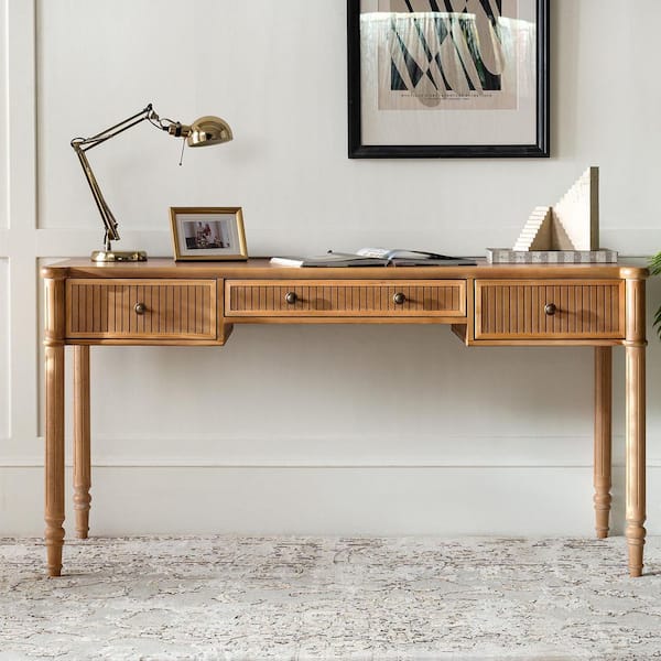 JAYDEN CREATION Roland 60 in. Rectangle Teak Wood 3-Drawers Desk
