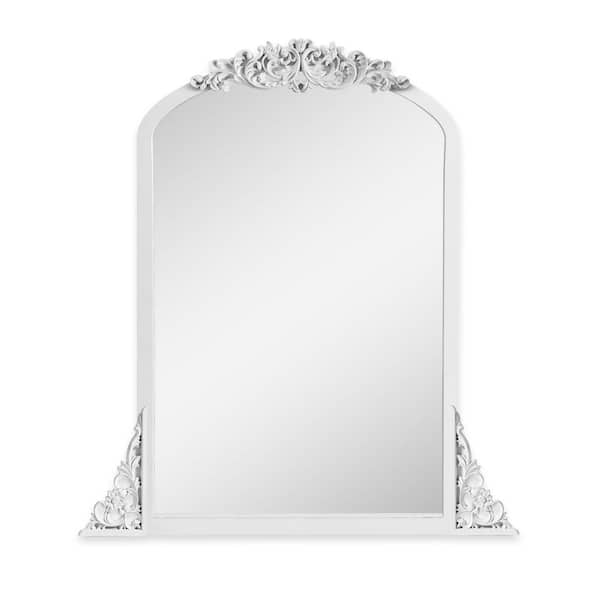 Lirago Rustic Arched 24 in. W x 36 in. H Solid Wood Framed DIY Carved Full Length Mirror in White