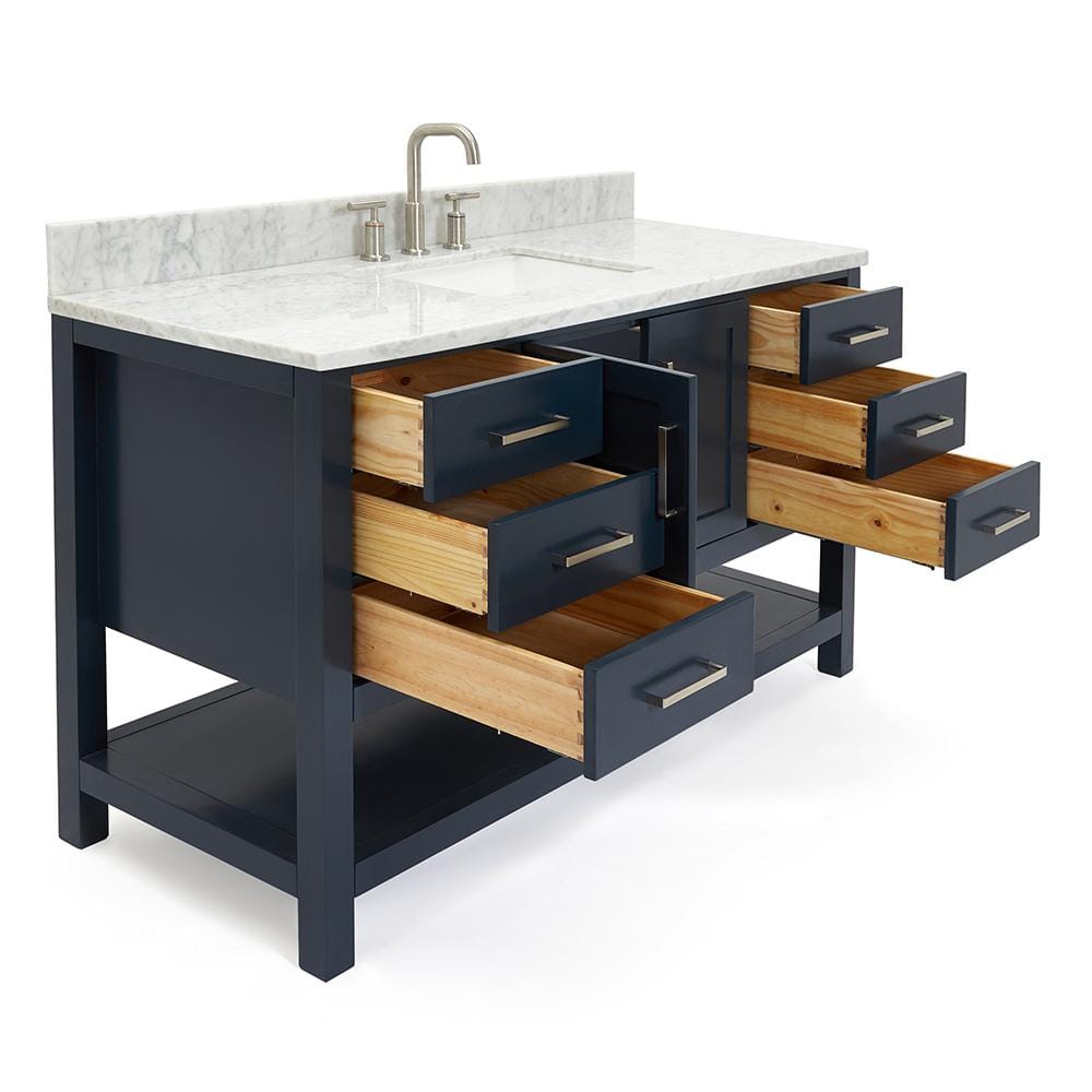 Magnolia 55" Midnight Blue Vanity with Carrara Marble Top