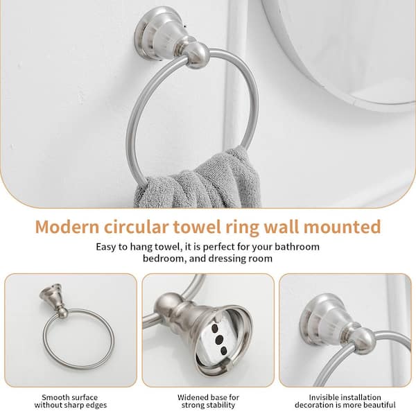 Traditional Wall Mounted Towel Ring Bathroom Accessories Hardware in Brushed Nickel