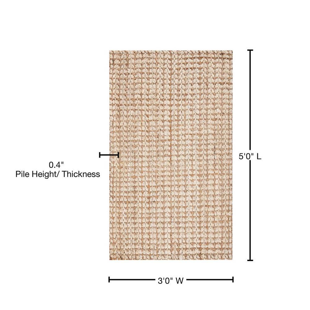 Ivory and Natural Handwoven Jute 3' x 5' Area Rug