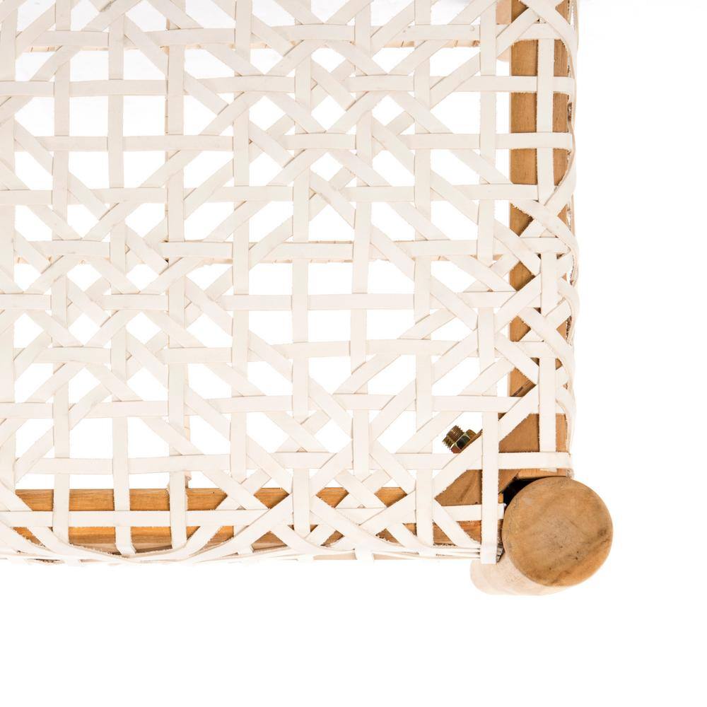 Transitional Natural Teak & Brown Leather Weave Bench, 47"