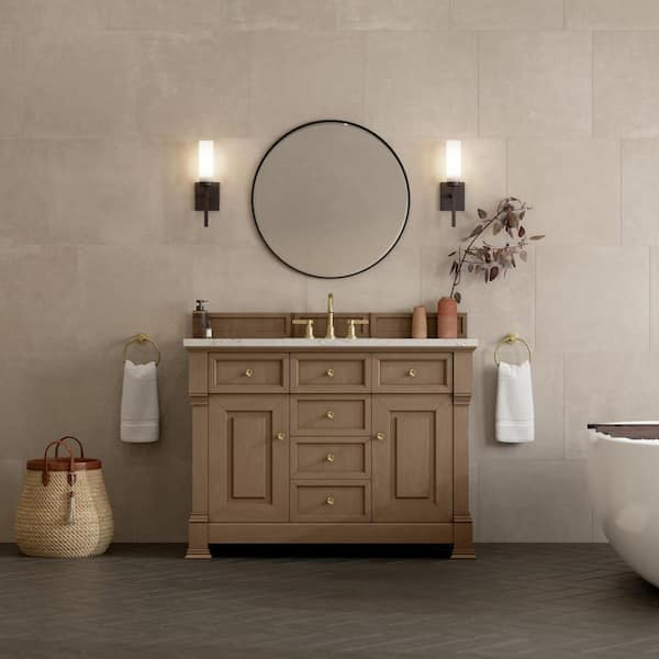 Brookfield 48.0 in. Single Bath Vanity in Pecan with Victorian Silver Wireless Charging Silestone Quartz Top
