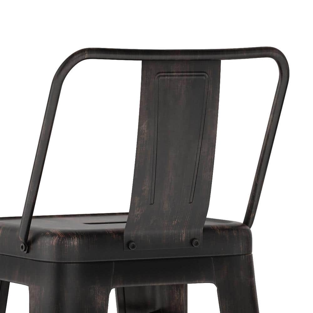 Rayne Industrial 30" Distressed Black Metal Bar Stool - Set of 2
