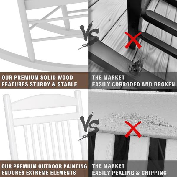 3-Piece White Wood Patio Outdoor Rocking Chair Set